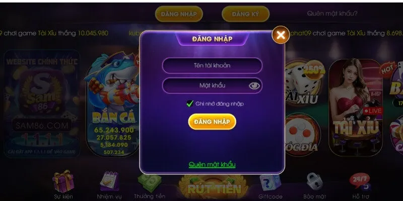 Đăng nhập tài khoản game bài đơn giản nhanh chóng trên website và điện thoại